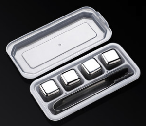 不銹鋼冰塊銀色正方4粒連夾 (304 Stainless Steel Chilling Reusable Ice Cubes)
