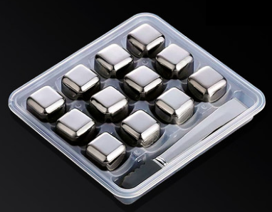 不銹鋼冰塊銀色正方12粒連夾 (304 Stainless Steel Chilling Reusable Ice Cubes)