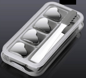 不銹鋼冰塊心形4粒連夾 (304 Stainless Steel Chilling Reusable Ice Cubes)