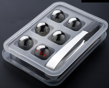 不銹鋼冰塊黑色球狀6粒連夾 (304 Stainless Steel Chilling Reusable Ice Cubes)
