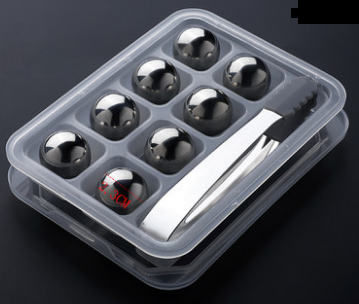 不銹鋼冰塊黑色球狀8粒連夾 (304 Stainless Steel Chilling Reusable Ice Cubes)