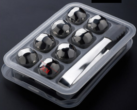 不銹鋼冰塊黑色多邊形8粒連夾 (304 Stainless Steel Chilling Reusable Ice Cubes)