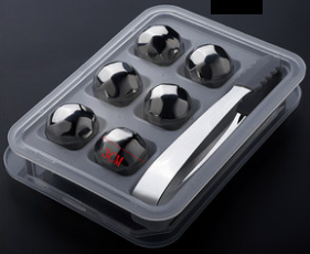 不銹鋼冰塊黑色多邊形6粒連夾 (304 Stainless Steel Chilling Reusable Ice Cubes)