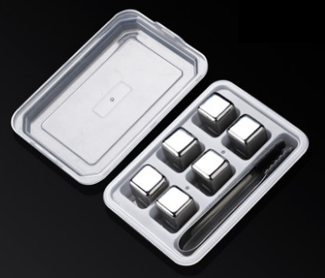 不銹鋼冰塊銀色正方6粒連夾 (304 Stainless Steel Chilling Reusable Ice Cubes)