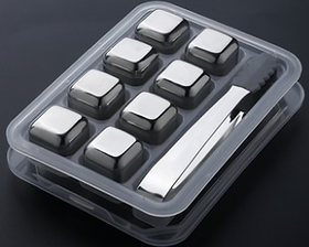 不銹鋼冰塊銀色正方8粒連夾 (304 Stainless Steel Chilling Reusable Ice Cubes)